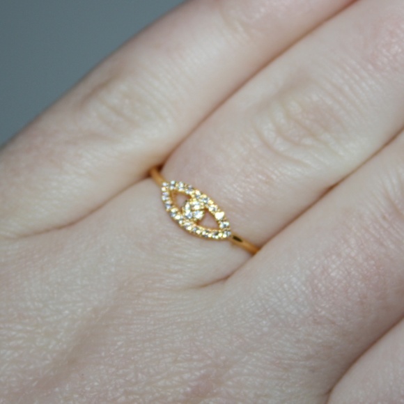 .925 Sterling Silver gold Evil Eye CZ ring NWT - Picture 3 of 5